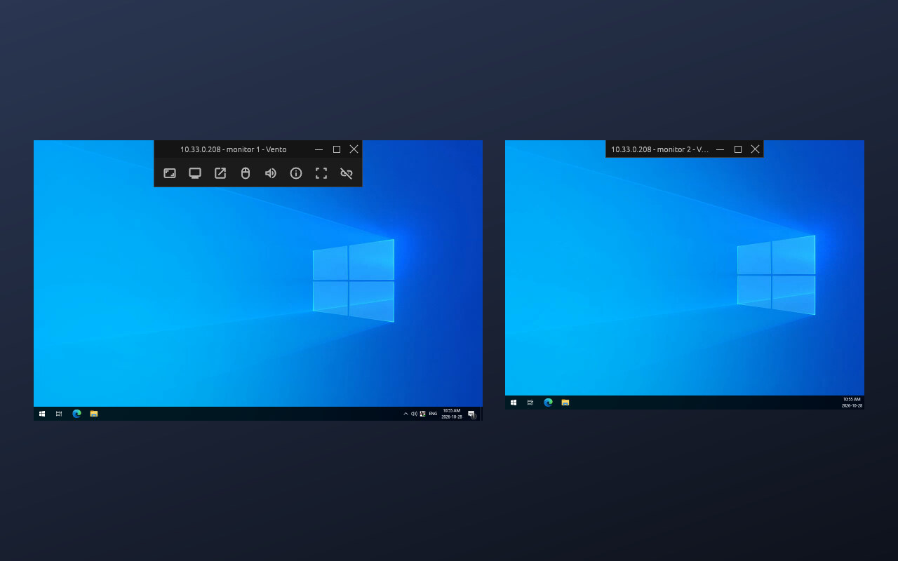 The same session popped out into a window for each monitor