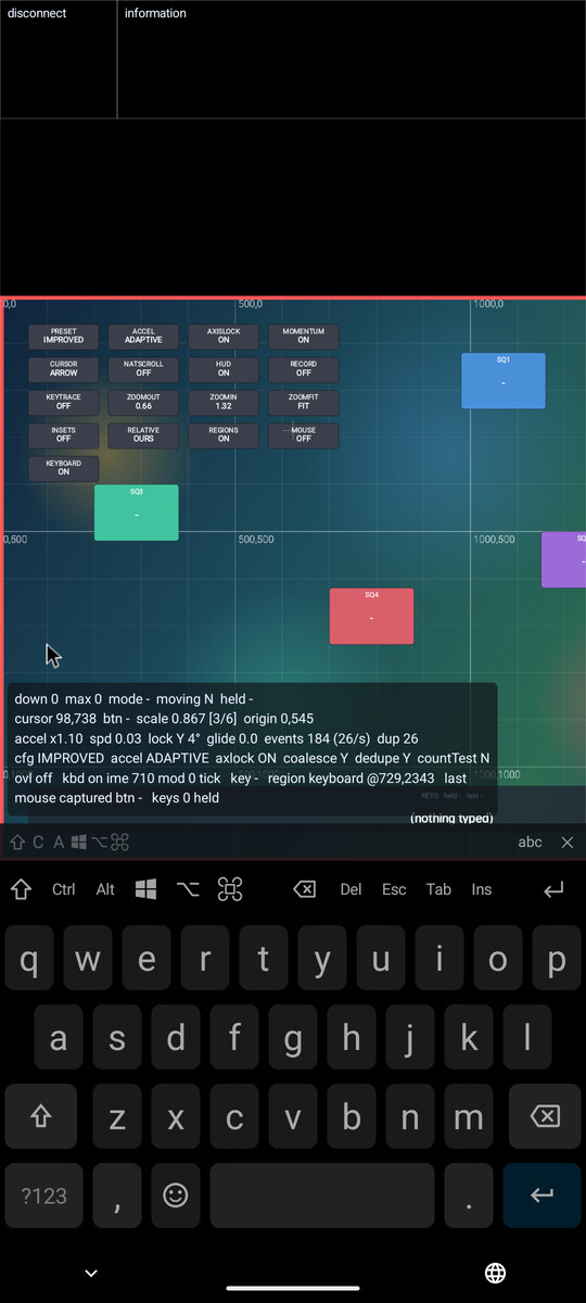 The playground, a fake desktop used for testing the controls